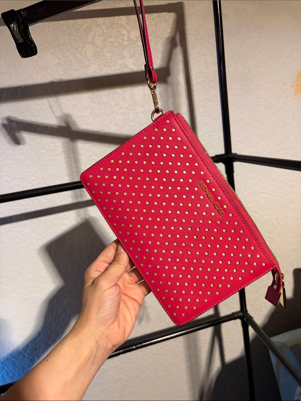 Michael Kors Fuchsia Studded Zip Wristlet